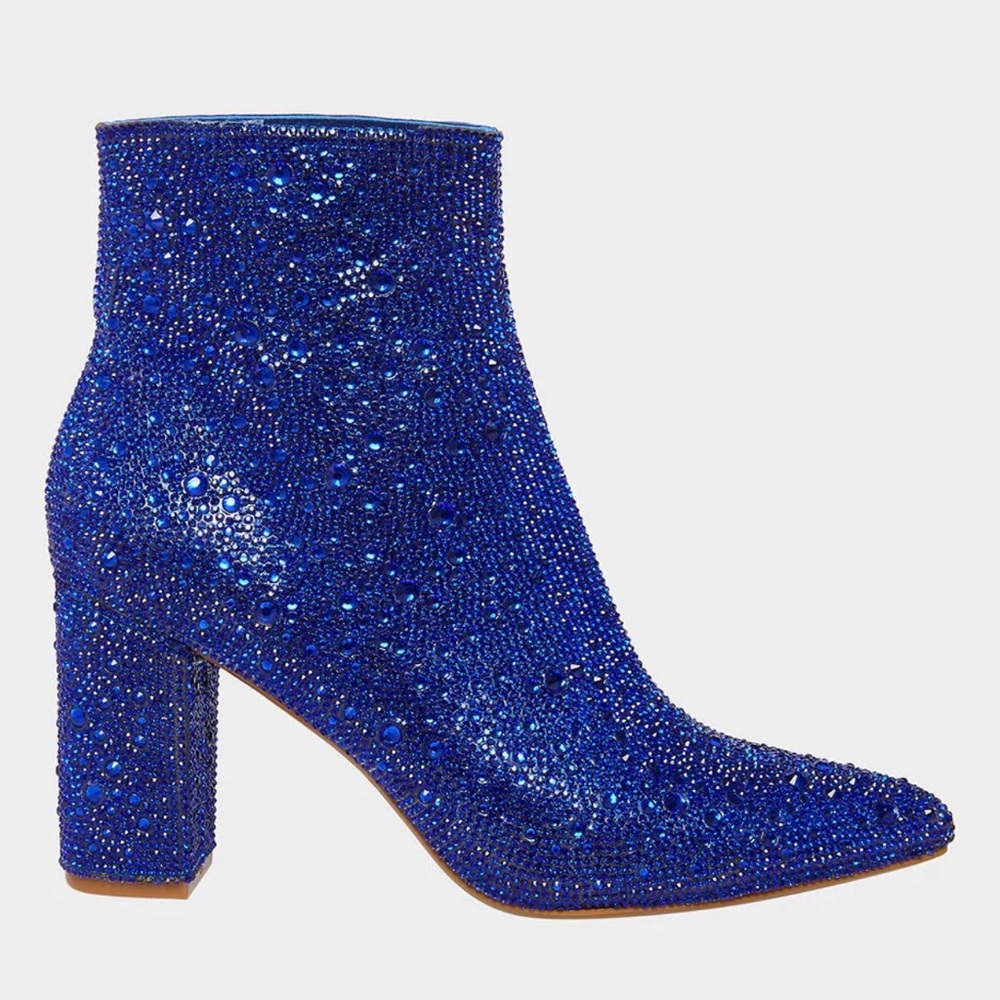 BETSEY JOHNSON - CADY IN SAPPHIRE BLOCK HEEL POINTED TOE BOOTIES WOMAN’S 8.5
